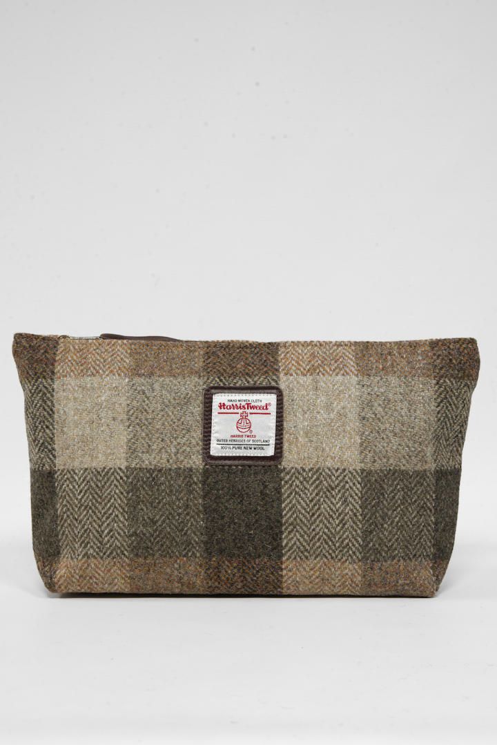 Harris Tweed Toiletries Bag | HB155 Brown Leather