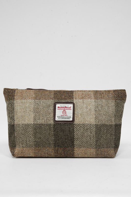 Harris Tweed Toiletries Bag | HB155 Brown Leather