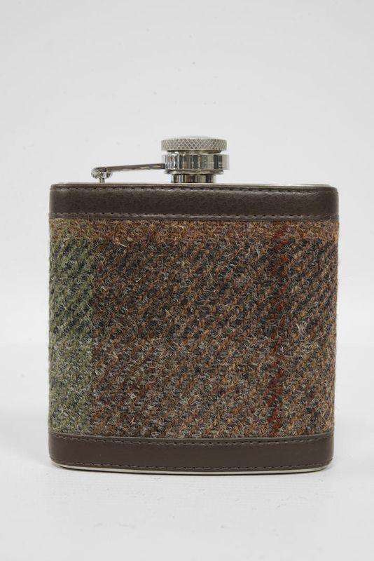 Harris Tweed Hip Flask | A086 Brown Leather