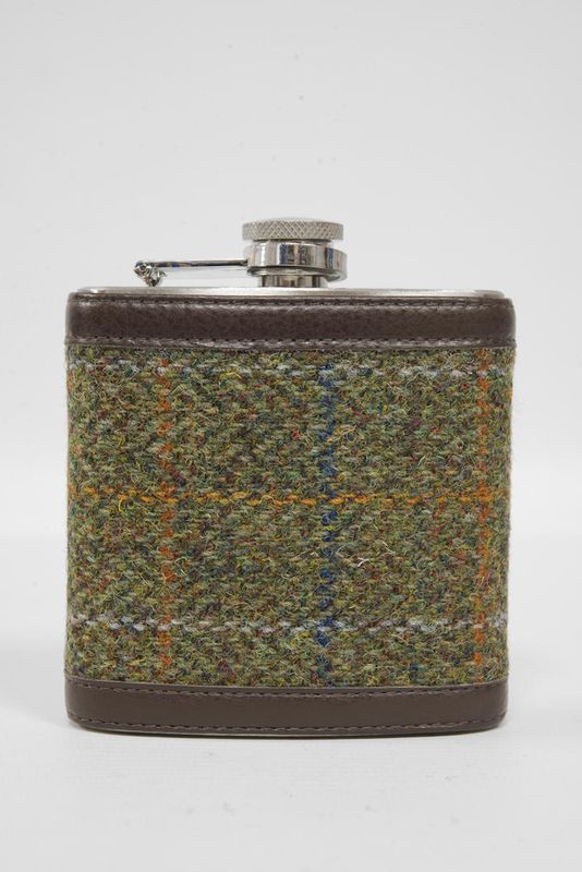 Harris Tweed Hip Flask | HB103 (Brown Leather)