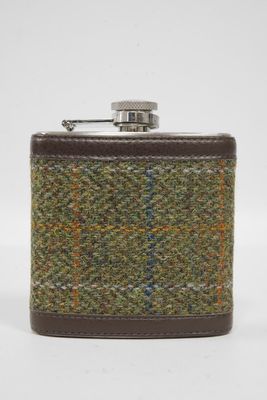 Harris Tweed Hip Flask | HB103 (Brown Leather)