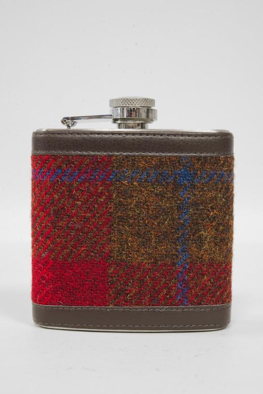 Harris Tweed Hip Flask | A001 Brown Leather