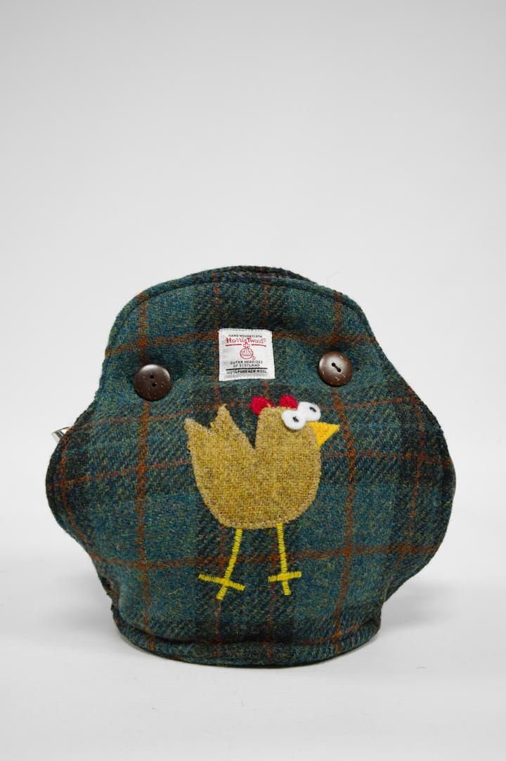 Harris Tweed Tea Cosy Green Rust Tartan Check Hen
