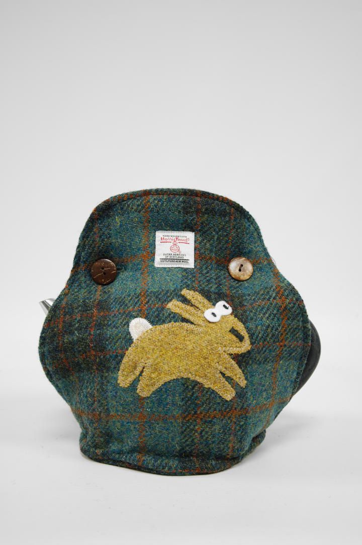 Harris Tweed Tea Cosy Green Rust Tartan Check Rabbit