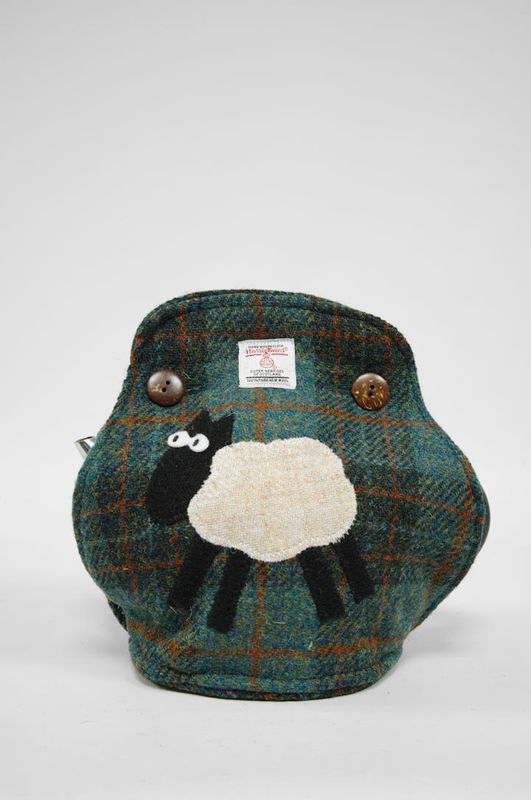 Harris Tweed Tea Cosy Green Rust Tartan Check Sheep