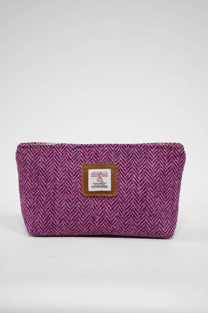Harris Tweed Cosmetic Bag | HB130 (Tan Leather)