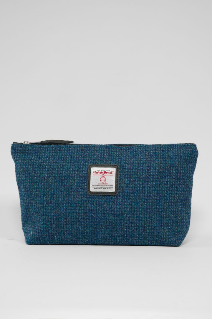 Harris Tweed Toiletries Bag | A0197 (Black Leather)