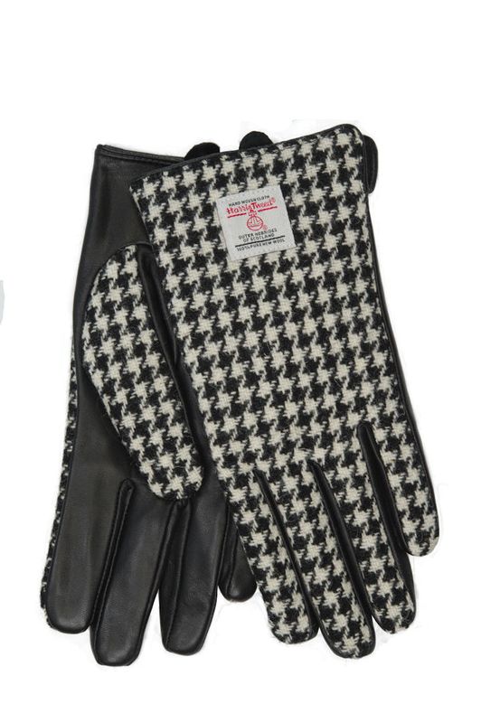Harris Tweed Ladies Gloves | HO63 (Black Leather) (ISL)