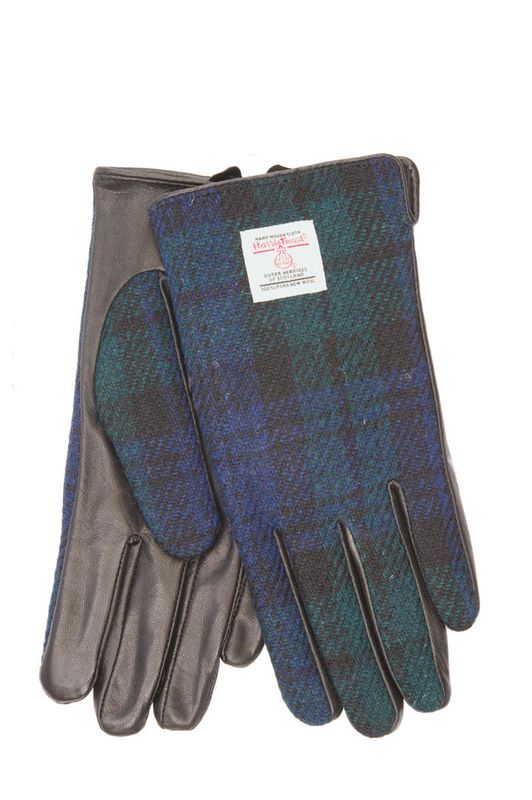 Harris Tweed Ladies Gloves | A020 (Black Leather) (ISL)