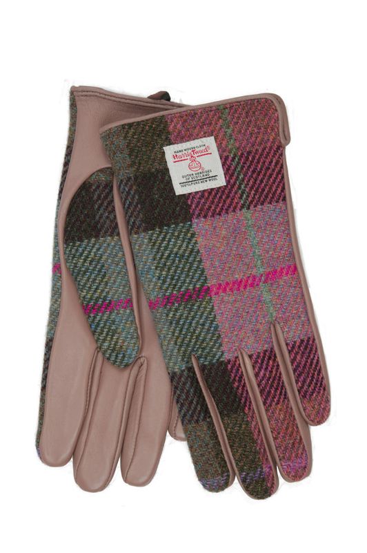 Harris Tweed Ladies Gloves | A0254 (Blush Leather) (ISL)