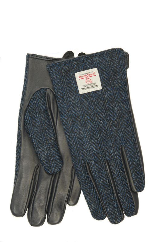 Harris Tweed Ladies Gloves | HB104 (Dark Navy Leather) (ISL)