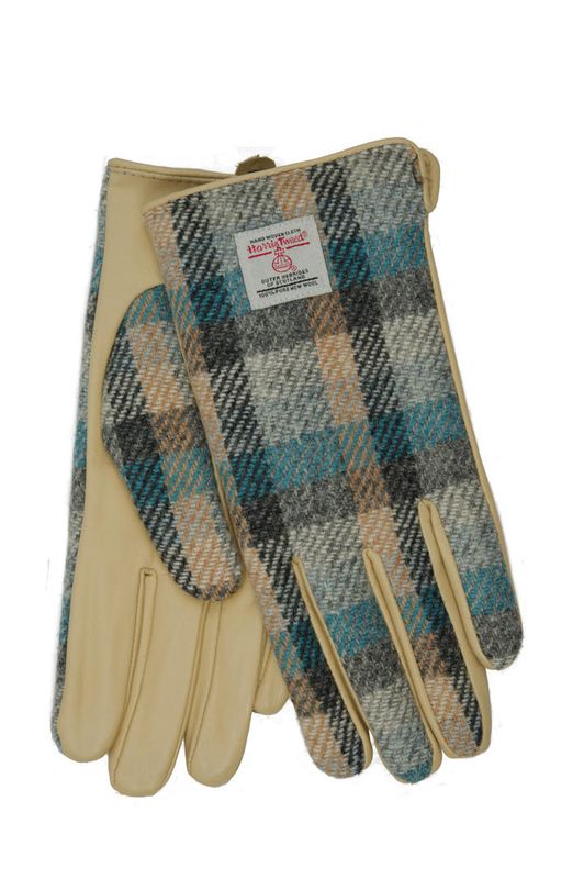 Harris Tweed Ladies Gloves | Islander Check (ISL) (Cream Leather)