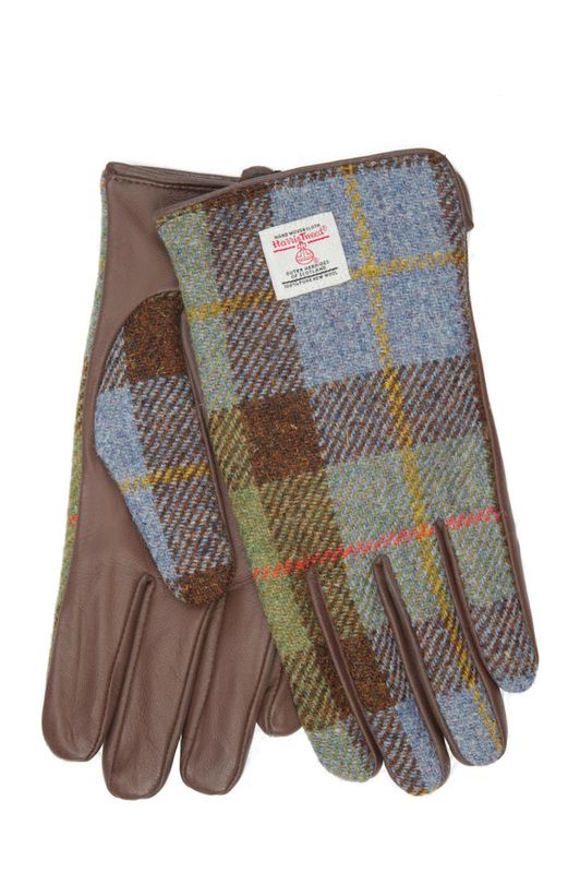 Harris Tweed Mens' Gloves | A017 (Brown Leather) (ISL)