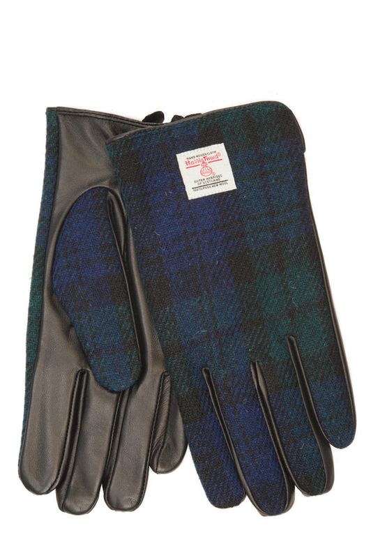 Harris Tweed Mens' Gloves | A020 (Black Leather) (ISL)