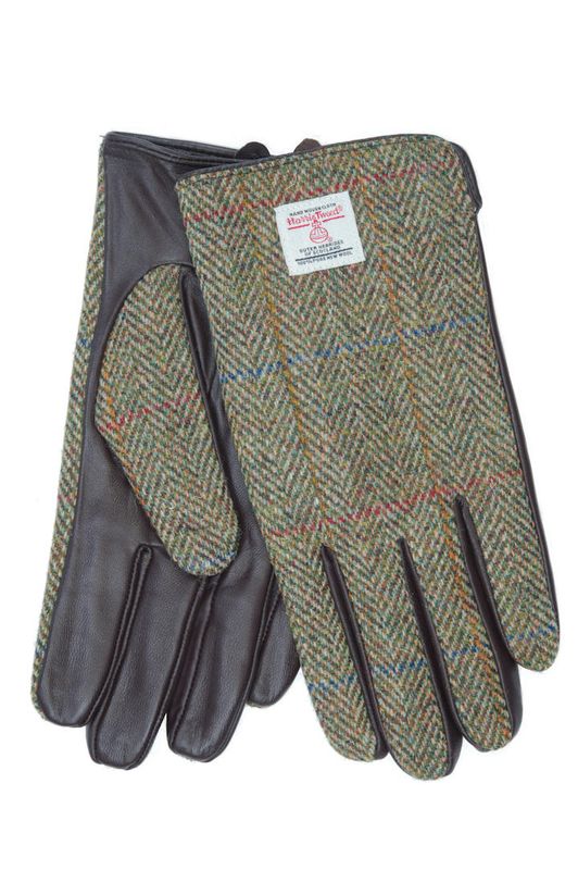 Harris Tweed Mens' Gloves | HB55 (Brown Leather) (ISL)