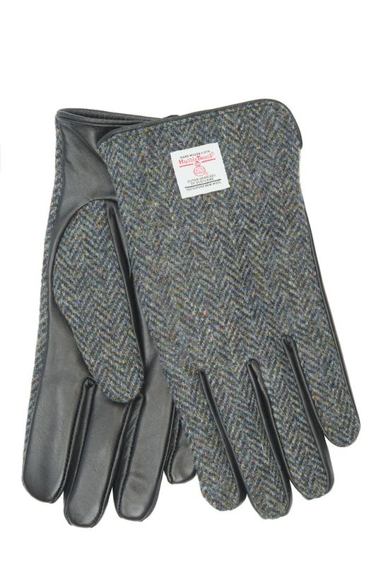 Harris Tweed Mens' Gloves | HB85 (Black Leather) (ISL)