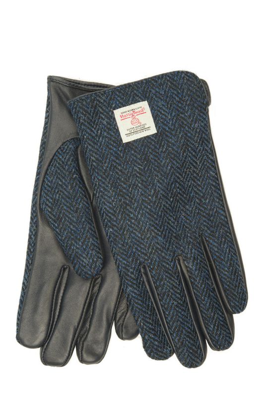 Harris Tweed Mens' Gloves | HB104 (Black Leather) (ISL)