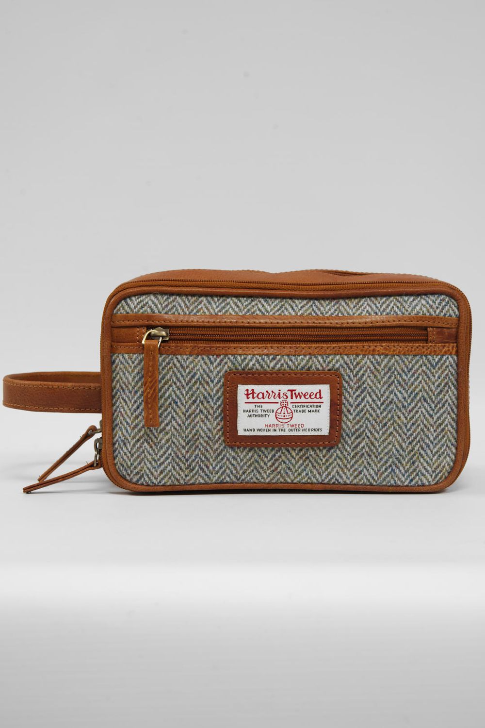 Harris Tweed Large Washbag | HB109 (Tan Leather)