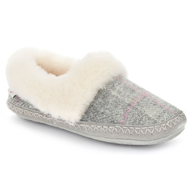 Harris Tweed Diana Slippers | Grey/Pink Check