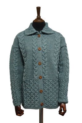 Aran Pattern Cardigan | Summer Storm (Dark Buttons)