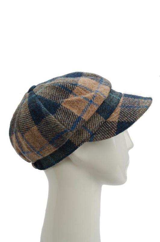 Harris Tweed Baker Boy Hat | Sand Navy Check (HH)