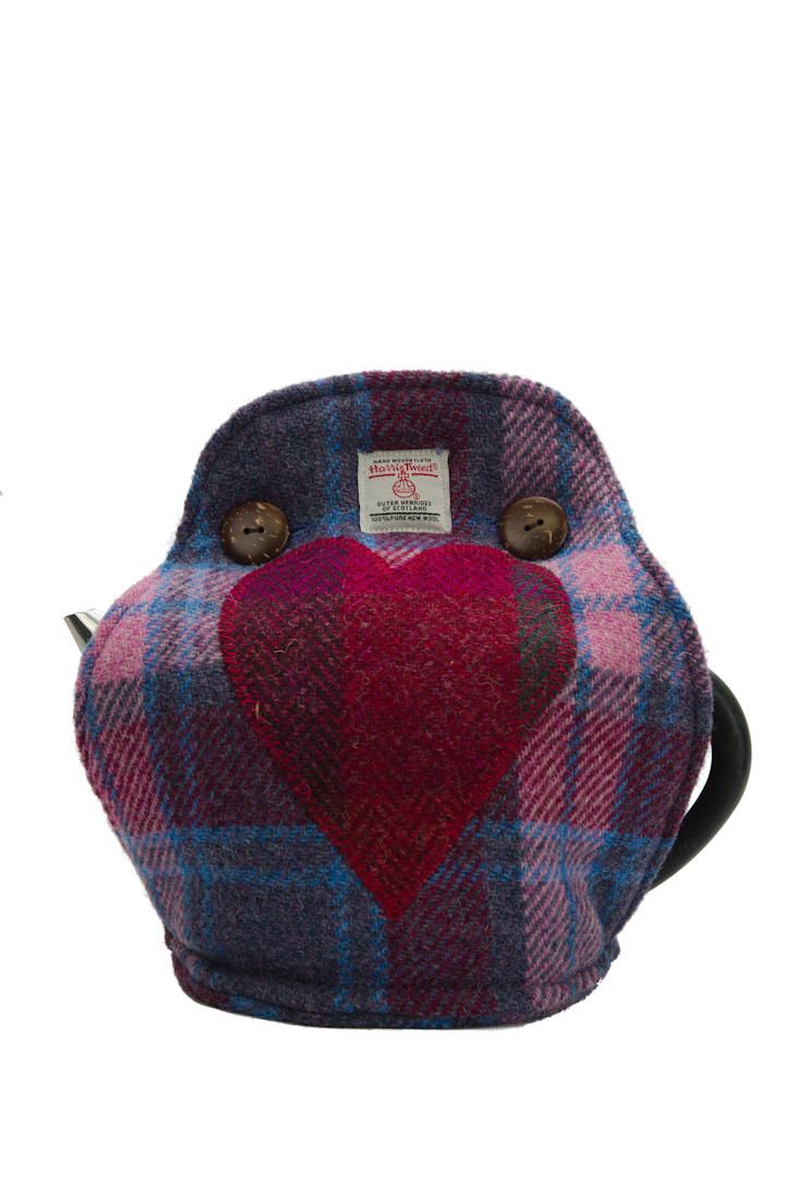 Harris Tweed Tea Cosy Pink Blue Check Red Heart