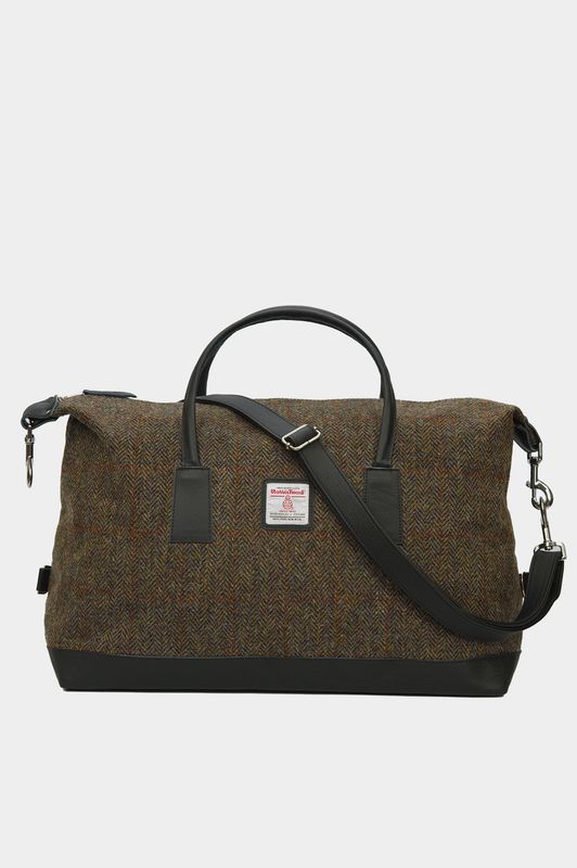 Harris Tweed Luggage Bag | HB40 (Black Leather)