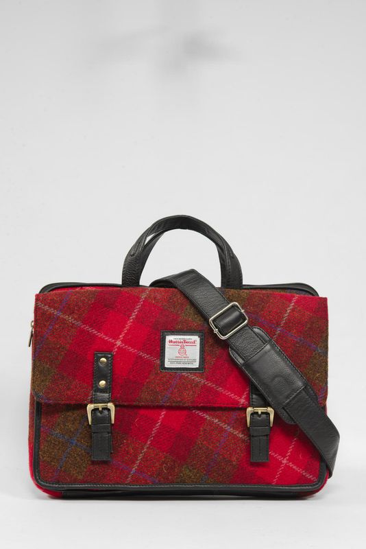 Harris Tweed Laptop Bag | A001 (C) (Black Leather)