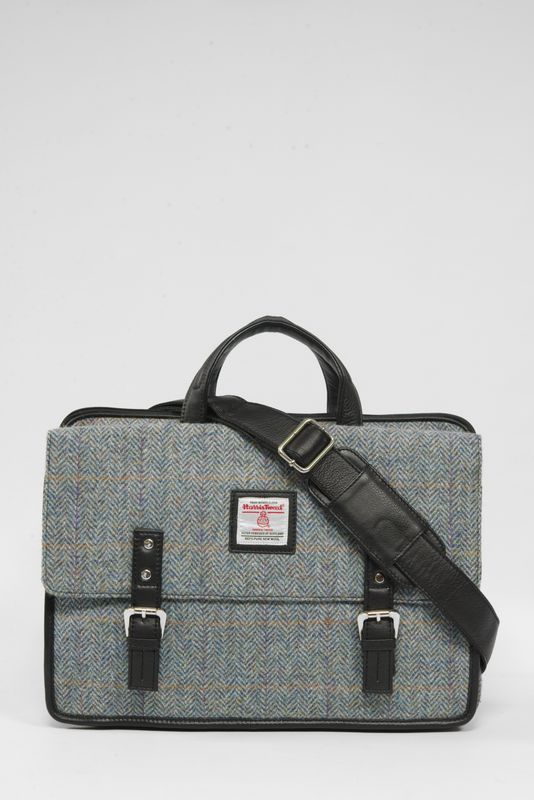 Harris Tweed Laptop Bag | HB132 (C) (Black Leather)
