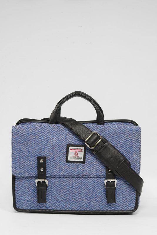 Harris Tweed Laptop Bag | NHB4 (Black Leather)