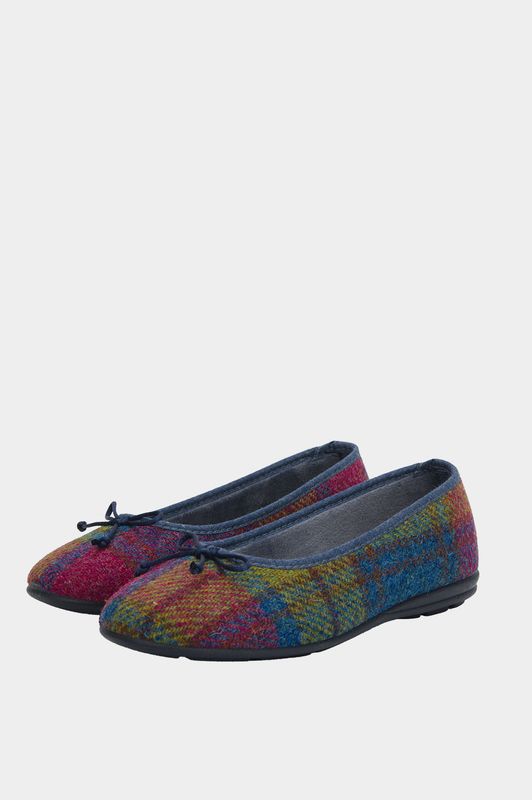 Harris Tweed Ballerina Pumps | Denim/Lime