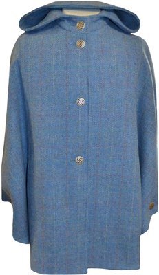 Harris Tweed Ladies Hooded Cape | Sky Windowpane (Celtic Buttons)