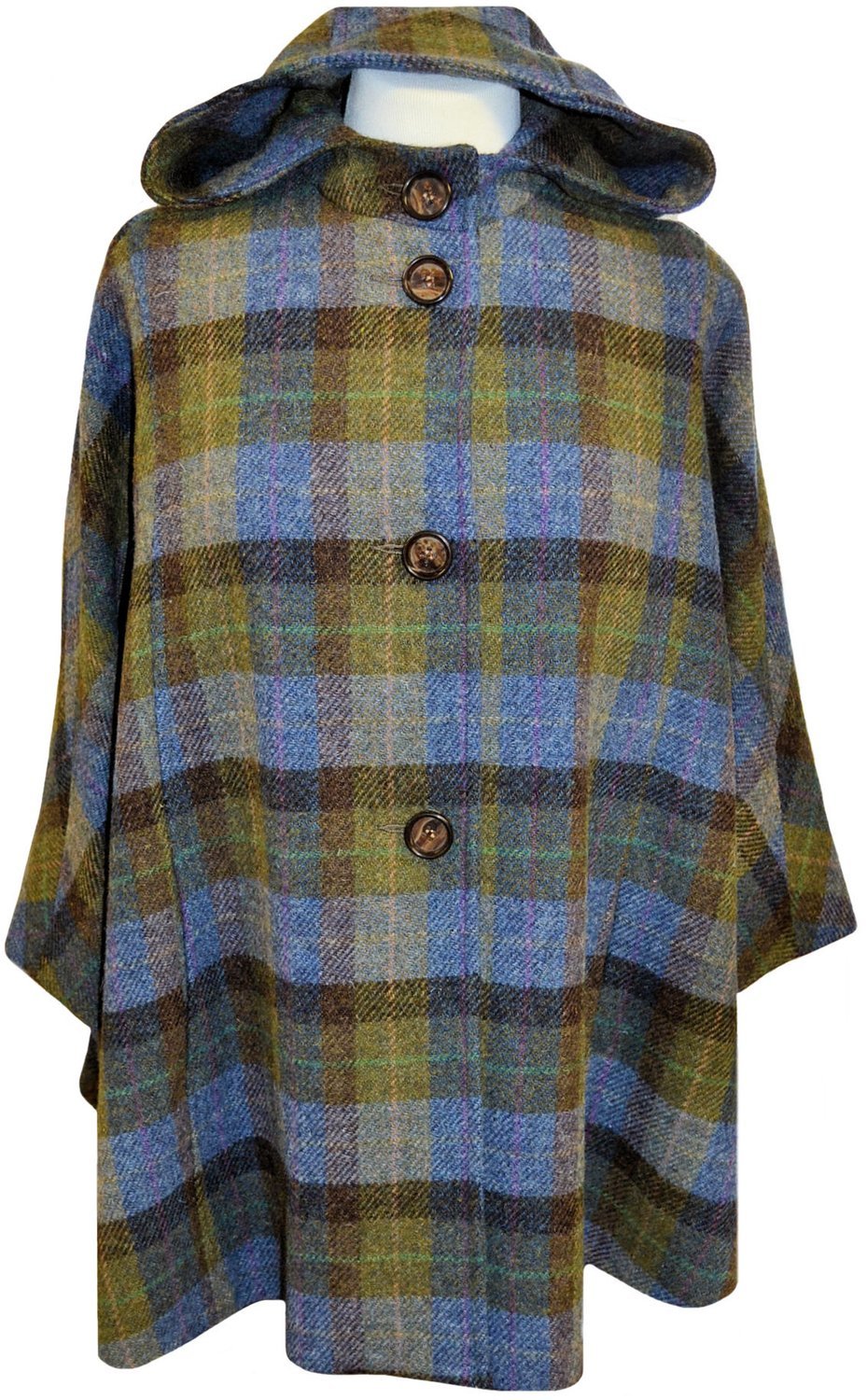 Harris Tweed Ladies Hooded Cape | Denim Sage