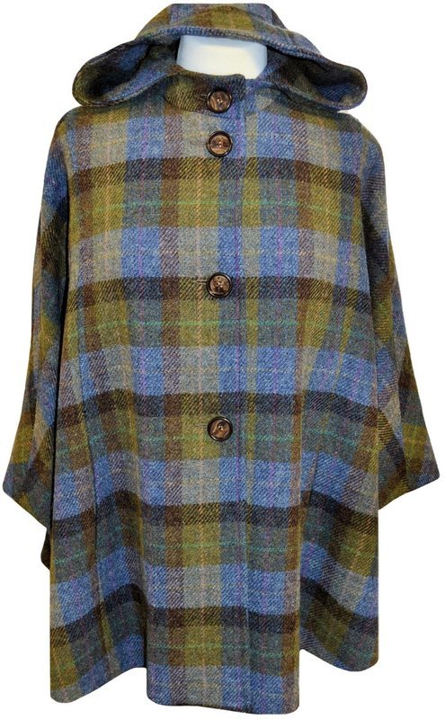 Harris Tweed Ladies Hooded Cape | Denim Sage