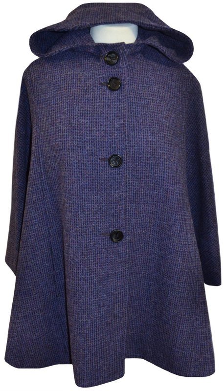 Harris Tweed Ladies Hooded Cape | Violet (Black Buttons)