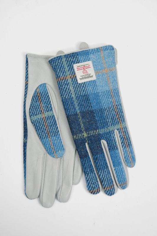 Harris Tweed Ladies Gloves | Blue Pastel (Pale Blue Leather) (ISL)