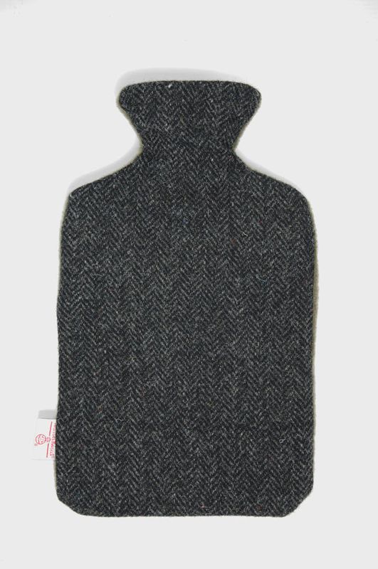 Harris Tweed Large Hot Water Bottle | Dark Charcoal Herringbone