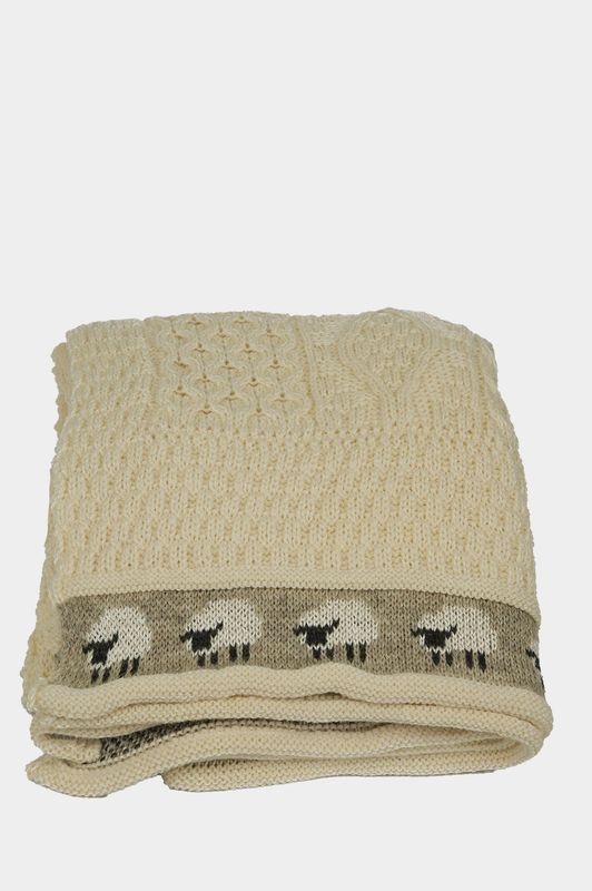 100% Pure Wool Knitted Throw | Sheep Ecru (Pale Grey)