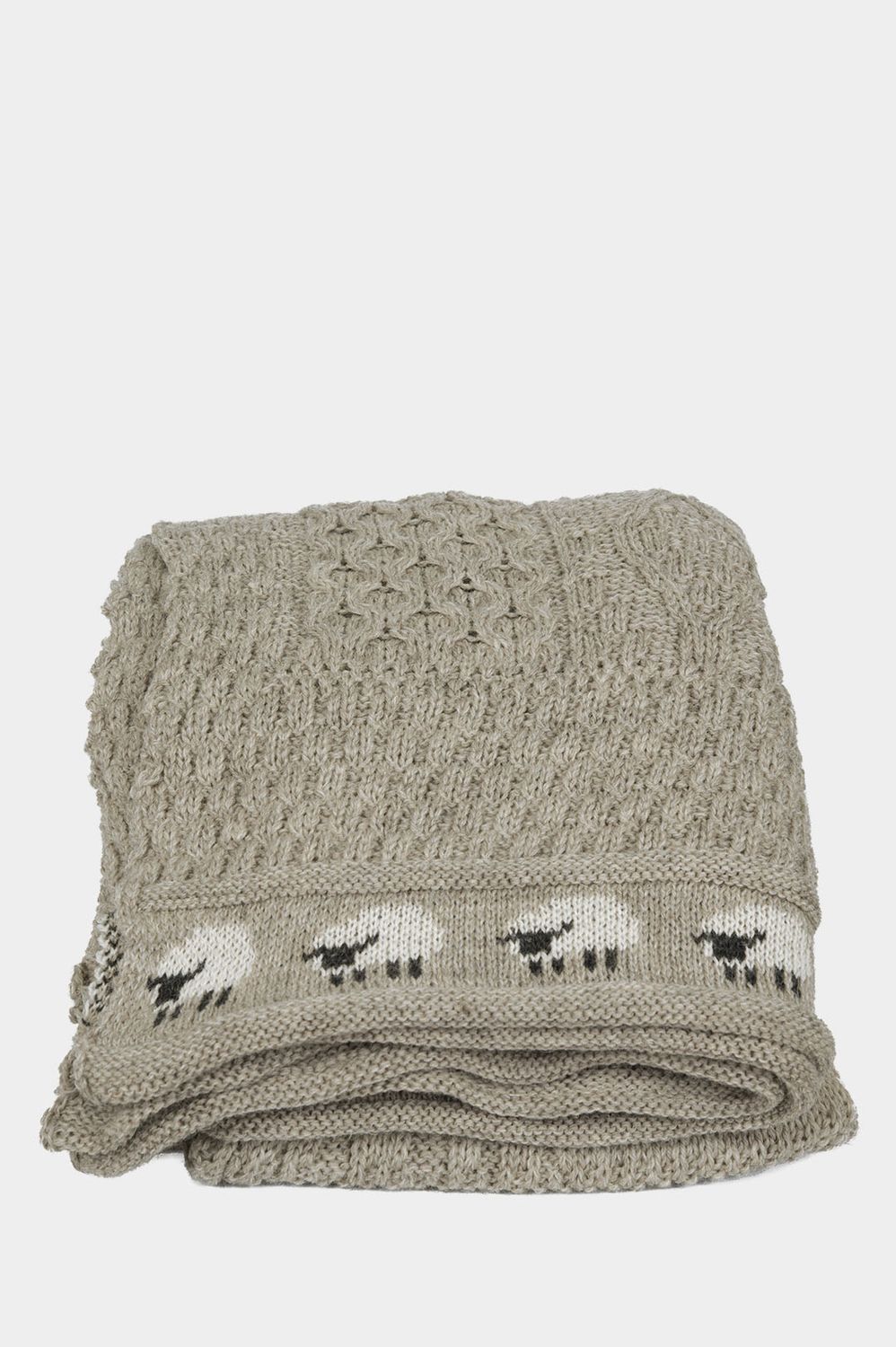 100% Pure Wool Knitted Throw | Sheep Grey (White)