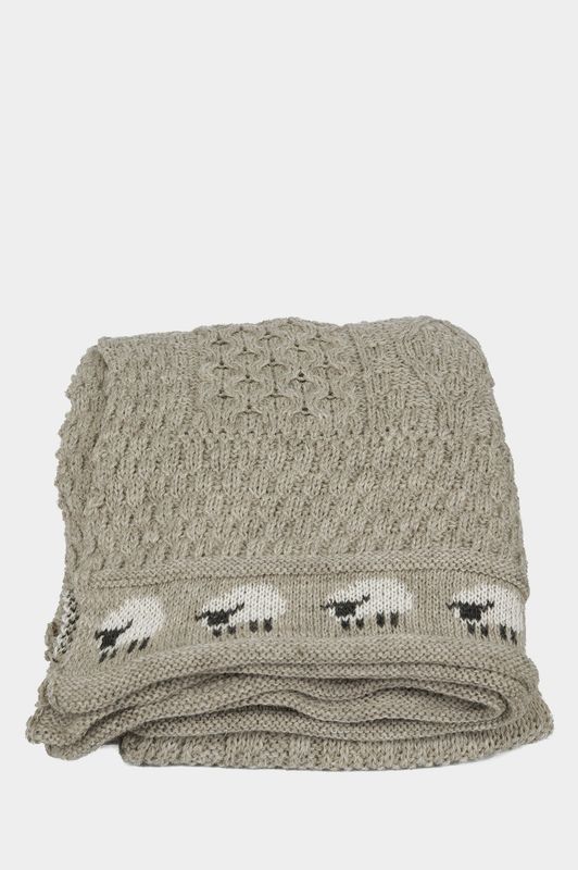 100% Pure Wool Knitted Throw | Sheep Grey (White)