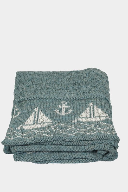 100% Pure Wool Knitted Throw | Boats Summerstorm (White)