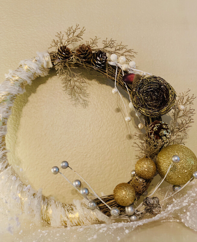 White Country Christmas Bamboo Wreath