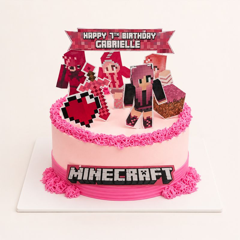 Pink Minecraft Birthday Cake