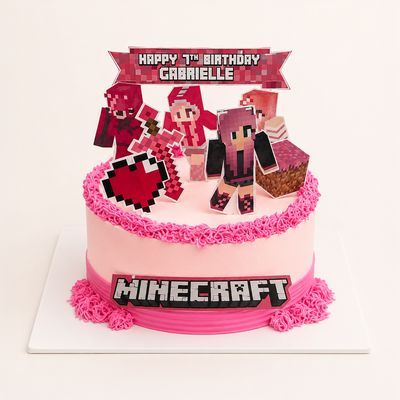 Pink Minecraft Birthday Cake
