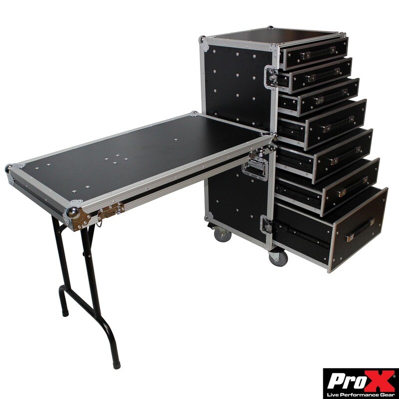 7 Drawer Workstation Case w/ Folding Side Table-Lid