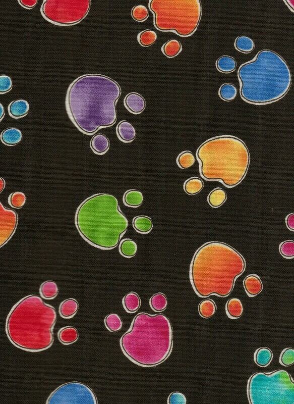 Black with Multi Coloured Paw Prints