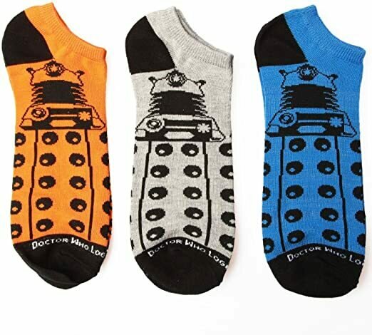 Doctor Who Dalek Low Cut 3 Pack Socks Orange,Grey,Blue size 9-13
