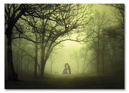 Romantic couple in woods