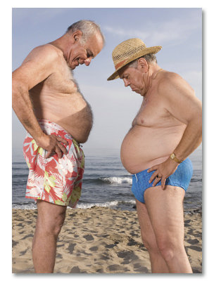 Men comparing bellies