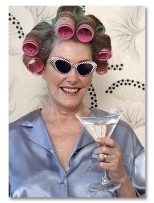 Woman in curlers w/ martini